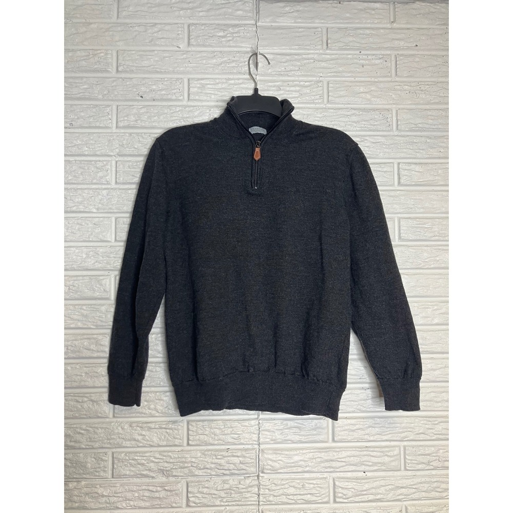 Giasone gray 100% extra fine merino wool quarter zip sweater made in Italy small